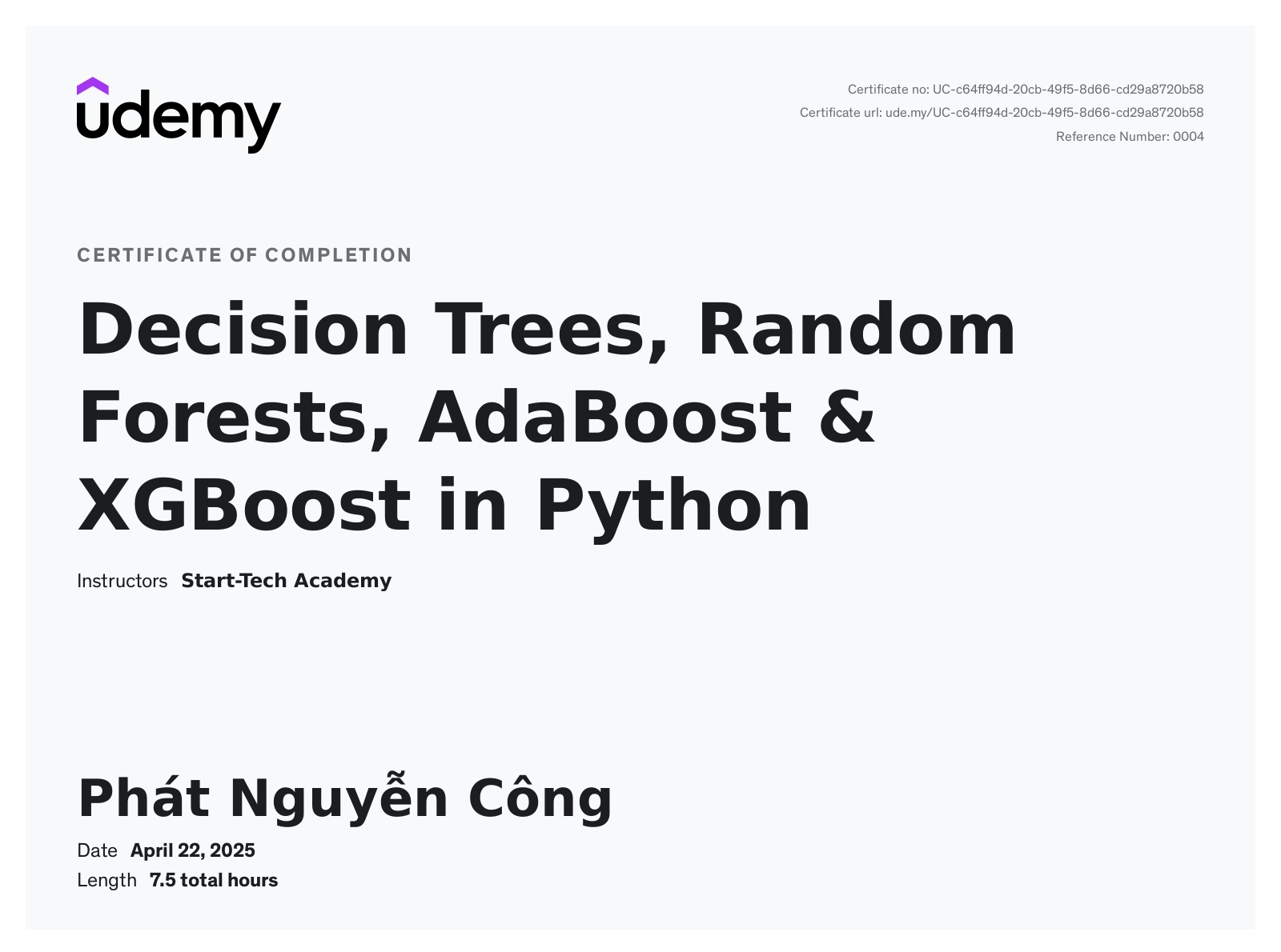 Udemy: Decision Trees, Random Forests, AdaBoost & XGBoost in Python
