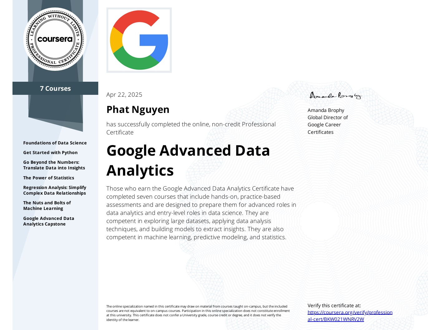Coursera: Google Advanced Data Analytics