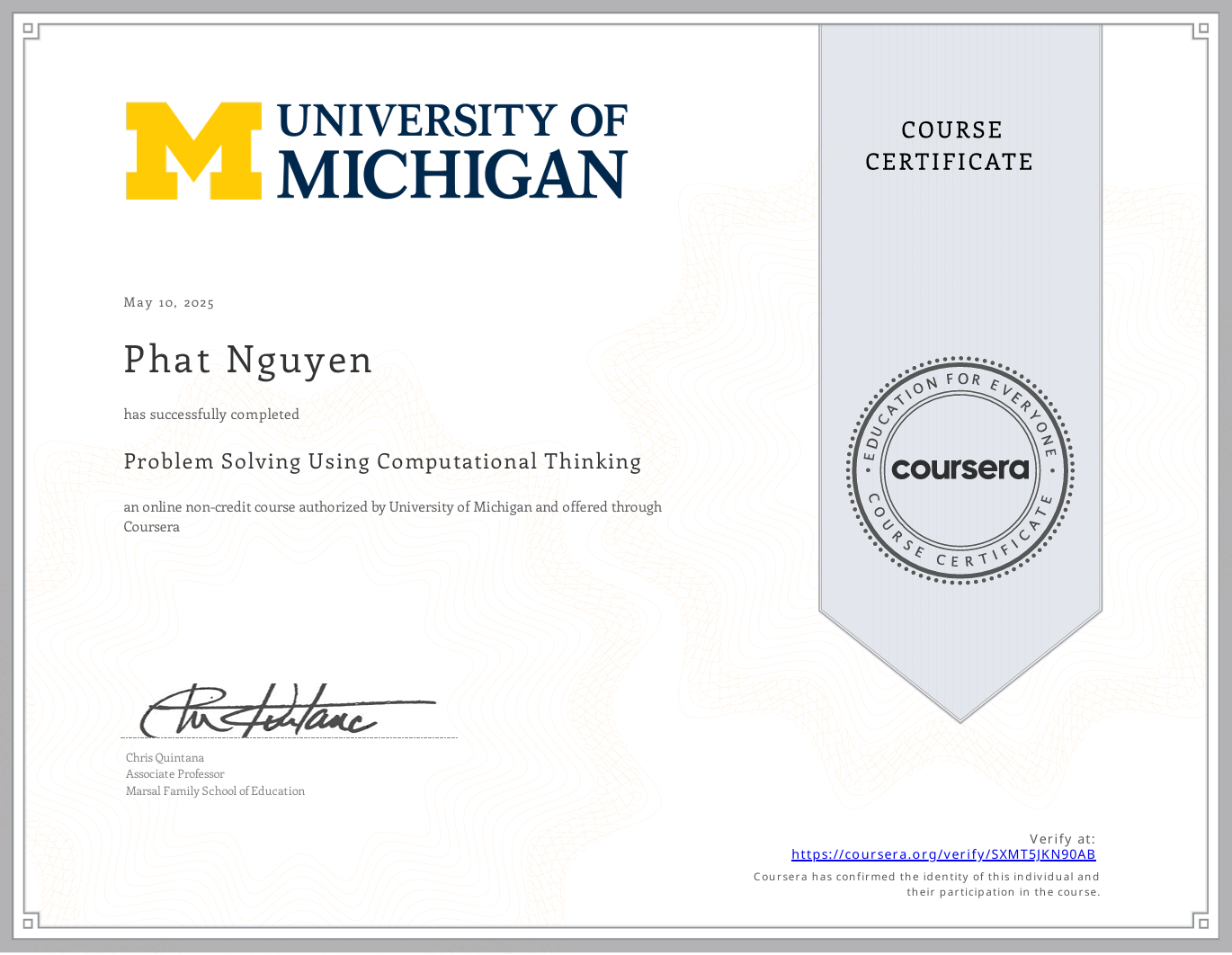 Coursera: Problem Solving Using Computational Thinking