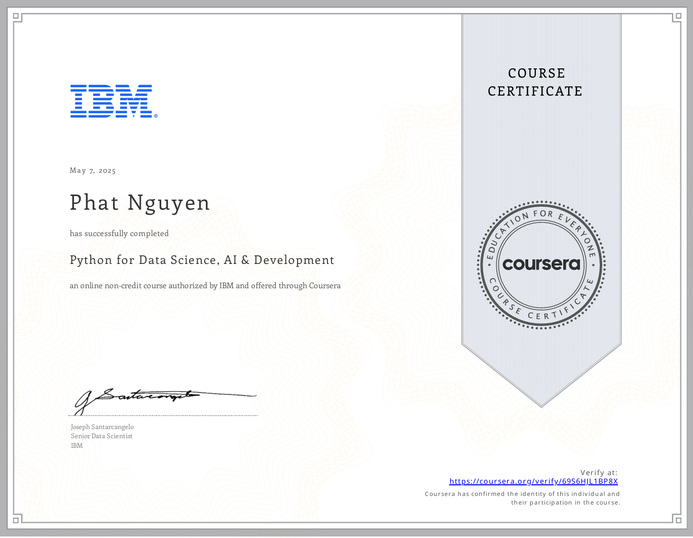 Coursera:  Python for Data Science, AI & Development